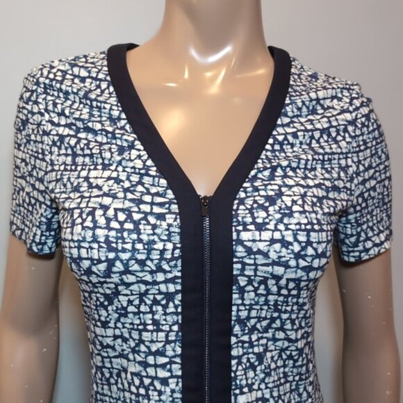 Tory Burch Vienna Dress Womens Size Small Blue Zippered Short Sleeve Fit & Flare - Picture 4 of 14
